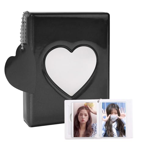 Jiayaus Mini Photo Album Can Store 32 Sheets, Black Heart Kpop Photocard Binder with Heart Pendant, Photo Album Suitable for Storing Idols, Cards, Stickers Jiayaus Mini Photo Album Can Store 32 Sheets, Black Heart Kpop Photocard Binder with Heart Pendant, Photo Album Suitable for Storing Idols, Cards, Stickers