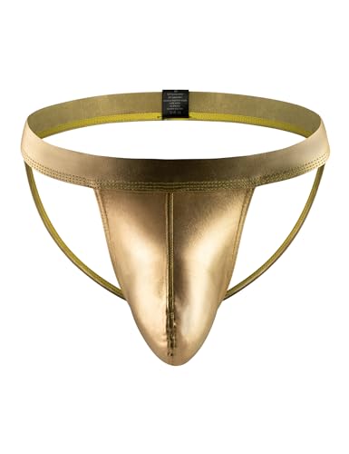 ohyeahlady Mens Thongs Faux Leather Underwear Sexy Low Rise Jockstrap Bikini Briefs Bulge Pouch Underwear for Men