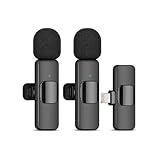 2 Pack Wireless Lavalier Microphones for iPhone iPad, Plug and Play Lapel Mics with 2.4GHz Low-Latency Transmission, Noise Reduction Chip, 8H Working Time for Video, Interview, Podcast, Vlog, YouTube