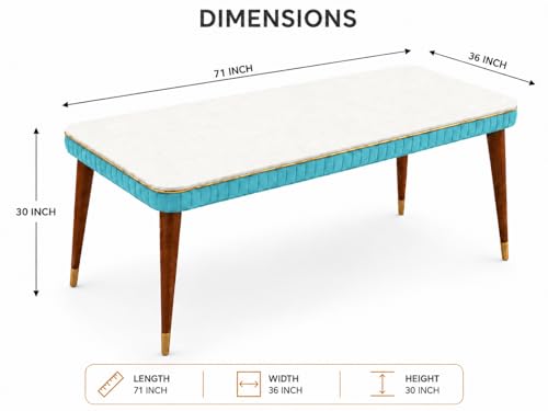 Image of WOODEN SPACE 6-Seater Wooden Dining Table Set | Nano Composite Marble Top | Solid Wood Base | Modern Dining Room Furniture with 6 Chairs (Sky Blue Grand Aura)