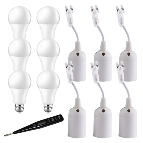 Set Di 13 Portalampada, Sporgo, 6 Pezzi, Portalampada E27 + 6 Lampadine Led E27, Colore Bianco, Con Tester Di Tensione, Attacco E27, Max. 60 W, 250 V,