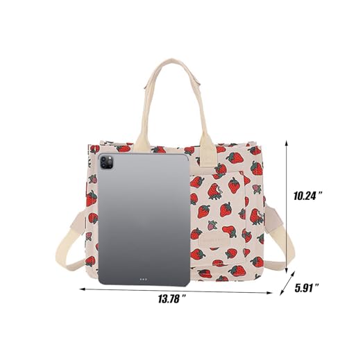 Image of Cherry Tote Bag for Women Canvas Patched Purse Cute Shoulder Bag Multi-Pocket Satchel Handbag for work travel