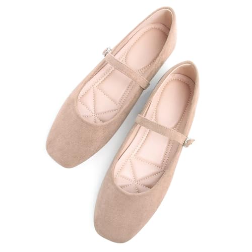 Image of TN TANGNEST Leather Flats for Women Retro Mary Jane Flats | Comfortable Square Toe Slip On Flats with Buckle Strap, Soft Work Flats Office Shoes