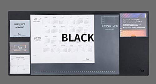 Multifunktionale Schreibtischunterlage, Wasserdichte Schreibtisch-Mausunterlage-Matte mit Kalender 2019/2020, PVC Transparenter Taschen Auflage-Schwarz Cover