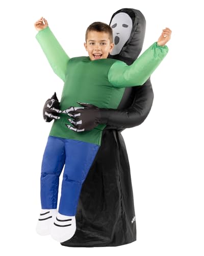 Funidelia Disfraz de muerte hinchable para niño, Inluye ventilador con cable USB y caja para pilas, Grim Reaper - Traje para niños para fiestas, Carnaval y Halloween - Talla única