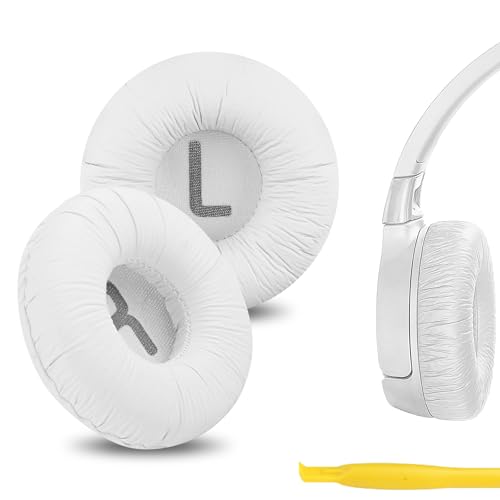 Geekria QuickFit - Cuscinetti auricolari di ricambio in similpelle per cuffie JBL JR 300/300BT, T450BT/500BT, Tune 500/500BT/510BT, Tune 520BT, con guida video, colore: bianco
