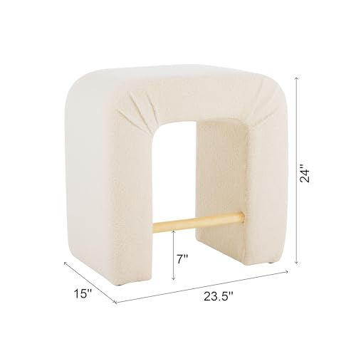 Christopher Knight Home 24" Boucle Counter Height Bar Stools Set of 2, Upholstered Armless Chairs, Backless Dining Stools, U-Shape Stool Dining Chairs for Kitchen Island, Small Dining Areas, Beige - Image 3