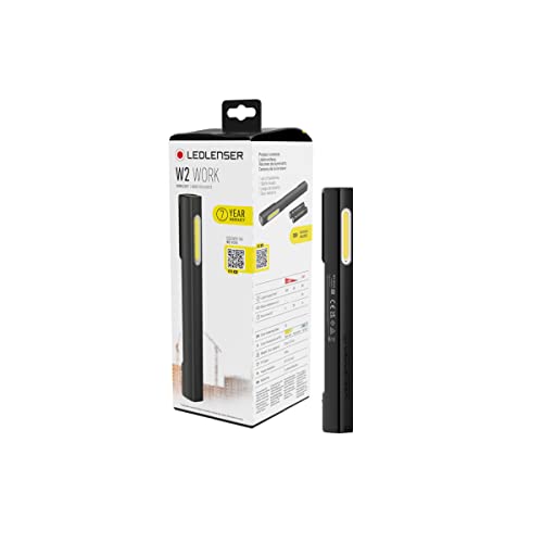 Ledlenser W2 Work Linterna LED de taller | Lámpara de coche 160 lúmenes | Lámpara LED de construcción con pilas y 20 horas de autonomía | Lámpara de taller | Lámpara LED a pilas