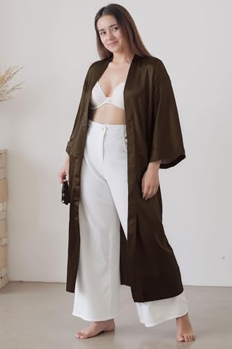Image of PRODESIGN Satin Kimono Robe Women Long Silky Kimono Bathrobe Sleepwear Wedding Bridesmaid Robe