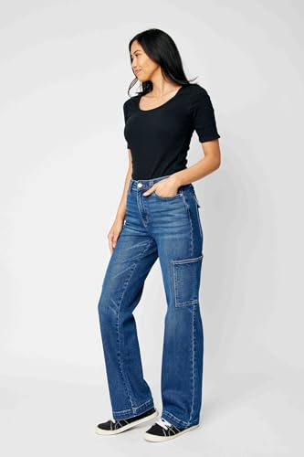 Judy Blue Women's High Waisted Wide Leg Cargo Pocket Jeans2