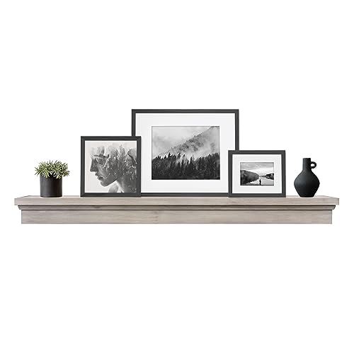 Image of MCS 60-Inch Mantel, Master & Co Gray Woodgrain Finish Solid Wood Floating Fireplace Mantel, Long Floating Shelf for Livingroom with Wood Cleat Hanging System, Photo and Home Decor Display Shelf