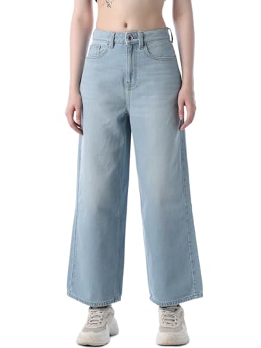 Image of ONLY Women's Solid Wide Leg High Rise Black Jeans