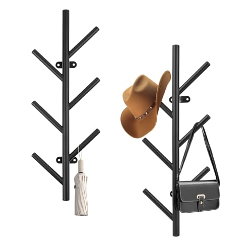 2 Pack Vertical Coat Rack Wall Mount,Metal Vertical Hat Rack for Wall(16 inches),Suitable for Hanging Clothes, Hats, Bags and Scarves(Black)