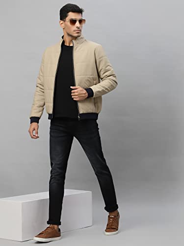 Image of Style Quotient Men Beige Reversible Padded Jacket with Patchwork