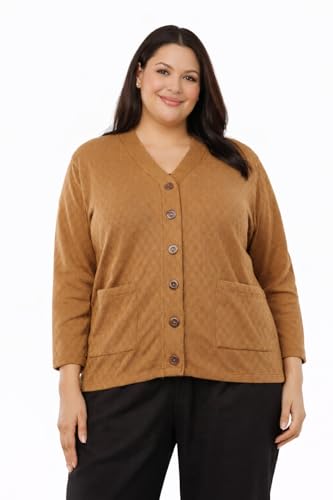 Image of Women's Warm Woolen Cardigan, Full Sleeve Knitwear, Winter Sweater with Front Pocket, Plus