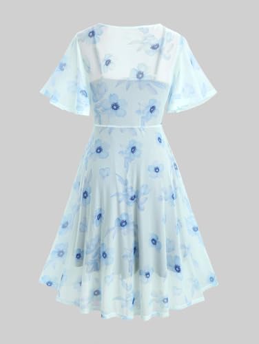 Image of ROSE GAL Rosegal Plus Size Women Sundress Set Flutter Sleeves Floral Dress and Lace-up Cami Dress