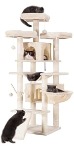 Amazon | Hey-brother キャットタワー 省スペース 高い安定性 猫タワー
