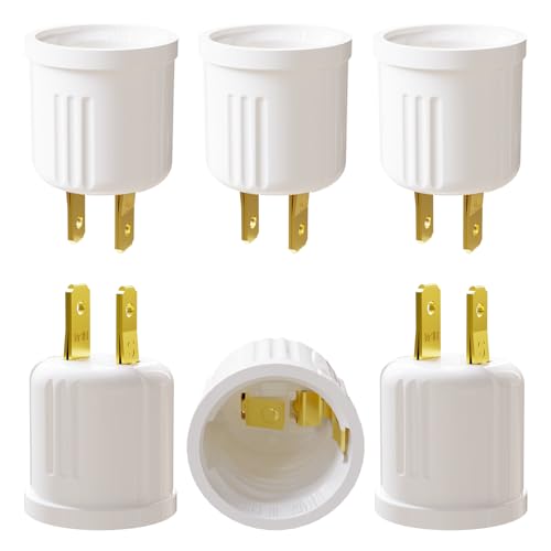 Outlet to Socket Adapter Convert Outlet to E26 Light Bulb Socket Plug-in Light Socket 6 Pack