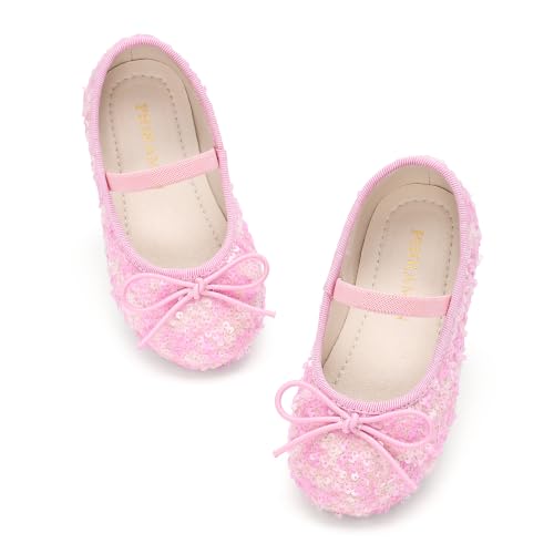 Image of PHIRAMIN Toddler Flower Girl Glitter Dress Shoes Little Girl Ballet Flats Bow Wedding Party