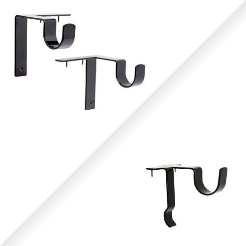 Kwik-Hang 3-Piece Curtain Rod Bracket Set with Center Support – No Drill, Damage-Free Hardware –...