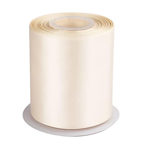 4" Inch Double Faced Satin Ribbon Ivory Solid Polyester Craft Ribbon - 25 Yards Perfect for Gift Wrapping, Crafts, Wreath, Wedding Party Ceremony Decoration, Floral Arrangement, Sewing