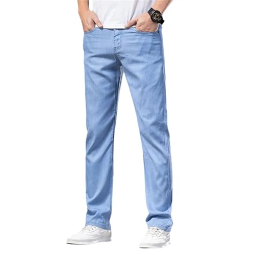 Men's Baggy Jeans Summer Thin Denim Pants Elastic Waist Straight Casual Dark Trousers Plus Size