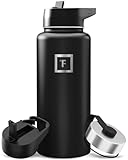 IRON °FLASK Camping & Hiking Hydration Flask with Straw, Wide Mouth Insulated Stainless Steel Sports Water Bottle - 32 oz Midnight Black