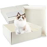 Seuqhck 8 Pack White Disposable Litter Boxes for Cats, 14.8 Inch Foldable Paper Kitty Tray with Scoop, Waterproof Cardboard Travel Litter Box for Cats Small Pets - Low Entry
