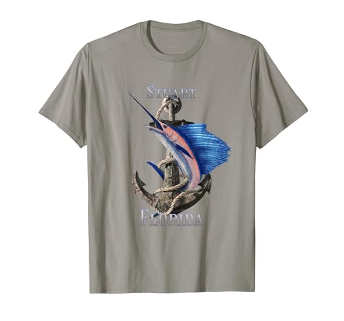 Stuart Florida Swordfish Marlin Ocean Fishing T-Shirt, Men, Slate Grey, Large