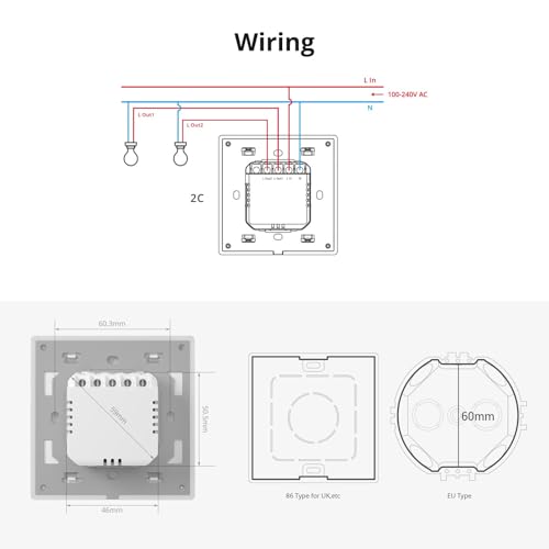 SONOFF WiFi Smart Touch Light Switch, Smart Wall Light Switch with Touch Experience and LED Backlighting, Panel is Removable and Replaceable, Lives and Neutral Wires Requires, 2 Gang, (T5-2C-86) - Image 6