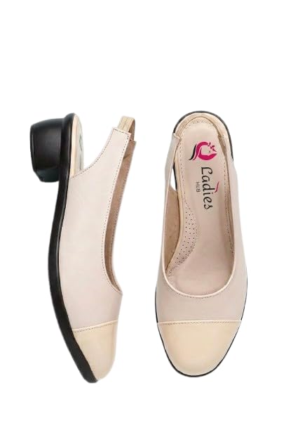 ladies hub Stylish Pointed Toe Block Heels Pumps Formal Mules Sandals for Women & Girls | Black, Cream-picture-23