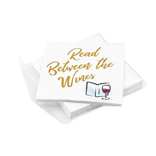 30 Pk, Read Between The Wines' Cocktail 3-Ply Paper Party Napkins for Book Club, Wine Night, Womens Group or Girls Night