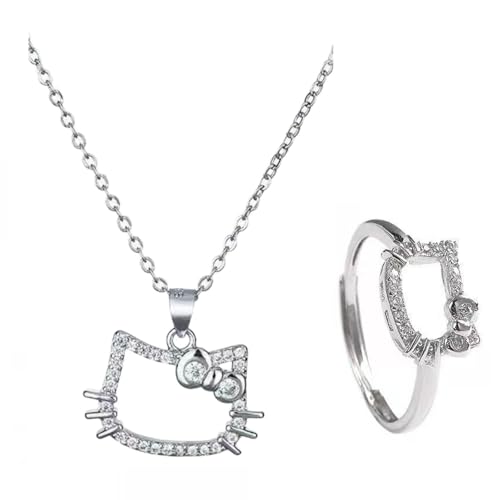 Yoimckay 2 hizo de Joyera: eñdero Collar con Anillo en Forma de Gato, Regalo Kawaii...