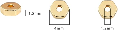 Miniatura 5 de BEADIA Cuentas espaciadoras hexagonales chapadas en oro de 14 quilates, 0.157 x 0.059 in, 50 unidades para hacer joyas, no se deslustran