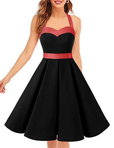 Image of DRESSTELLS Women's Vintage 1950s Cocktail Dress, Retro Tea Party Halter Swing Dresses