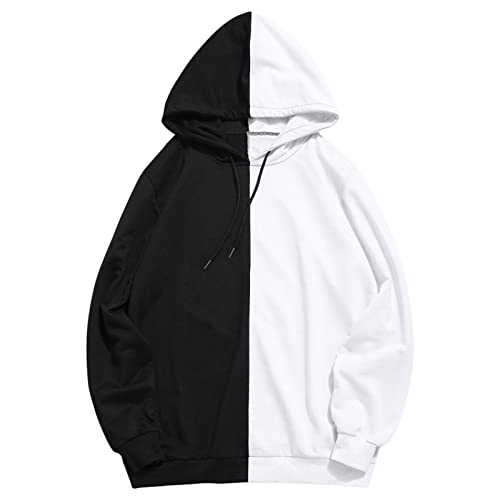 Maiyifu-GJ Men's Casual Colorblock Pullover Hoodies Long Sleeve Athletic Hooded Top Sports Hip Hop Drawstring Sweatshirt (Black,X-Large)