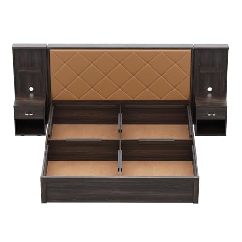 Image of Wakefit Bed | 3 Yr Warranty | King Size Bed, Storage Box & Camel Fabric Cushioned Upholstery Headboard, Density:680-750 kg /m, Termite & Borer Resistant, Fits Mattresses Up to 8 inches(Noctis78x72-WM)