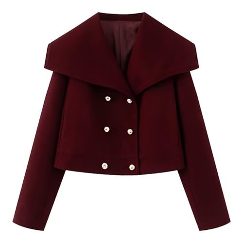 KEOMUD Women's Fall Winter Elegant Short Length Pea Coat,Fashion Oversized Peter Pan Collar Wool Coats for Daily Wear