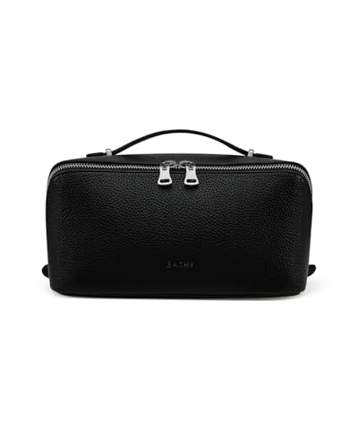 Image of EACHY Travel Makeup Bag, Lychee Leather Large Capacity Cosmetic Bag for Women, Open Flat Toiletry Bag with TPU Brush Compartment, Waterproof Skincare Organizer Travel Essentials