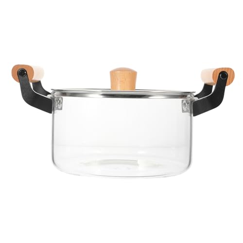 BESTYASH Olla para Sopa de Vidrio Transparente Resistente al Calor con Tapa Ergonómica y Mango de Madera para Cocina