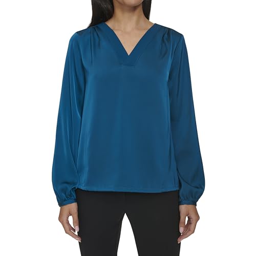 Image of Calvin Klein Womens V Neck Long Sleeve Blouse