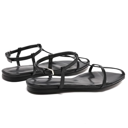 Flat Sandals for Women with Metal Buckle Ankle Strappy Ladies Fashion Slide Sandals Comfortable Summer Open Toe Women Sandals Dressy.