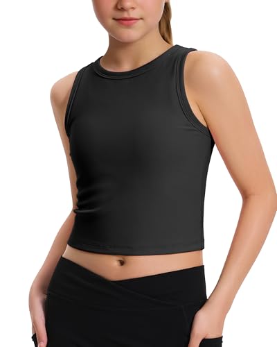Image of JOCMIC Girls Athletic Tank Tops, Ribbed High Neck Sleeveless Cropped Top