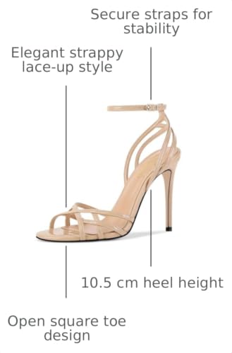 Image of HOCHFART Womens Strappy Lace up Heels Sandals Sexy Stiletto High Heeled Open Square Toe Strap Summer Dress Shoes