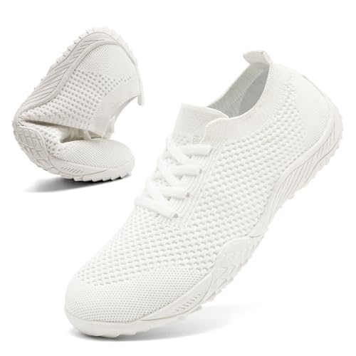 Barefoot Shoes Womens White Trainers Women Gym Walking Trainers Sport Outdoor Slip on Sneakers Women Minimalist Hiking Trail Running Shoes White Size 7