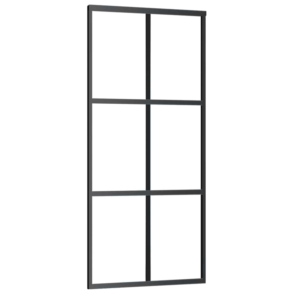 vidaXL Schiebetür mit Soft-Stop-Funktion Glasschiebetür Glastür Glas Schiebe Tür Schiebetürsystem ESG-Glas Aluminium 90x205cm Schwarz