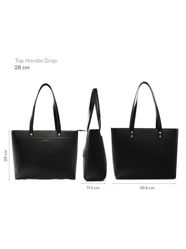 Image of Premium Work Tote Bag for Women with 16-Inch Laptop Compartment | Vegan Leather Office Travel Handbag with Trolley Sleeve, Water Bottle Pocket & Organized Compartments |