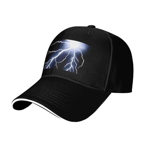 Image of WBQLSL Lightning Flash One Size Printed Curved Brim Baseball Cap - Unisex Outdoor Hiking and Sports Sun hat Black