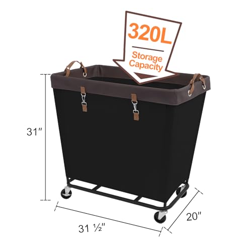 Image of StorageWorks Laundry Basket with Wheels for Clothes, 320L Black Hamper Cart