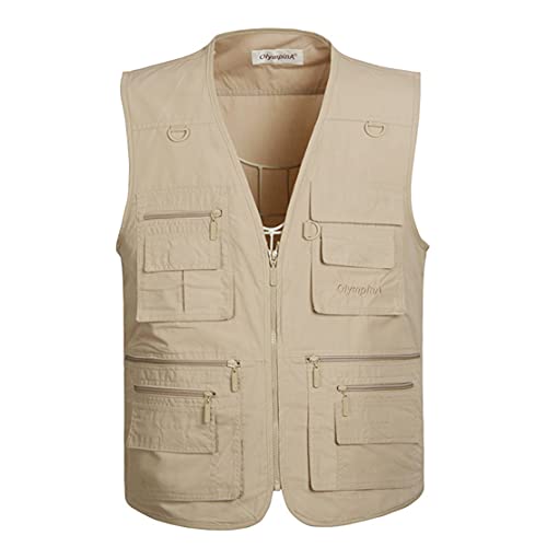 Hommes Casual Gilet de Plein air,Hwalleum Homme Multifonctionnel Grande Taille Veste sans Manches Été Respirant Séchage Rapide Multi-Poches Gilets Extérieurs pour le Travail Voyager Pêche Photographie